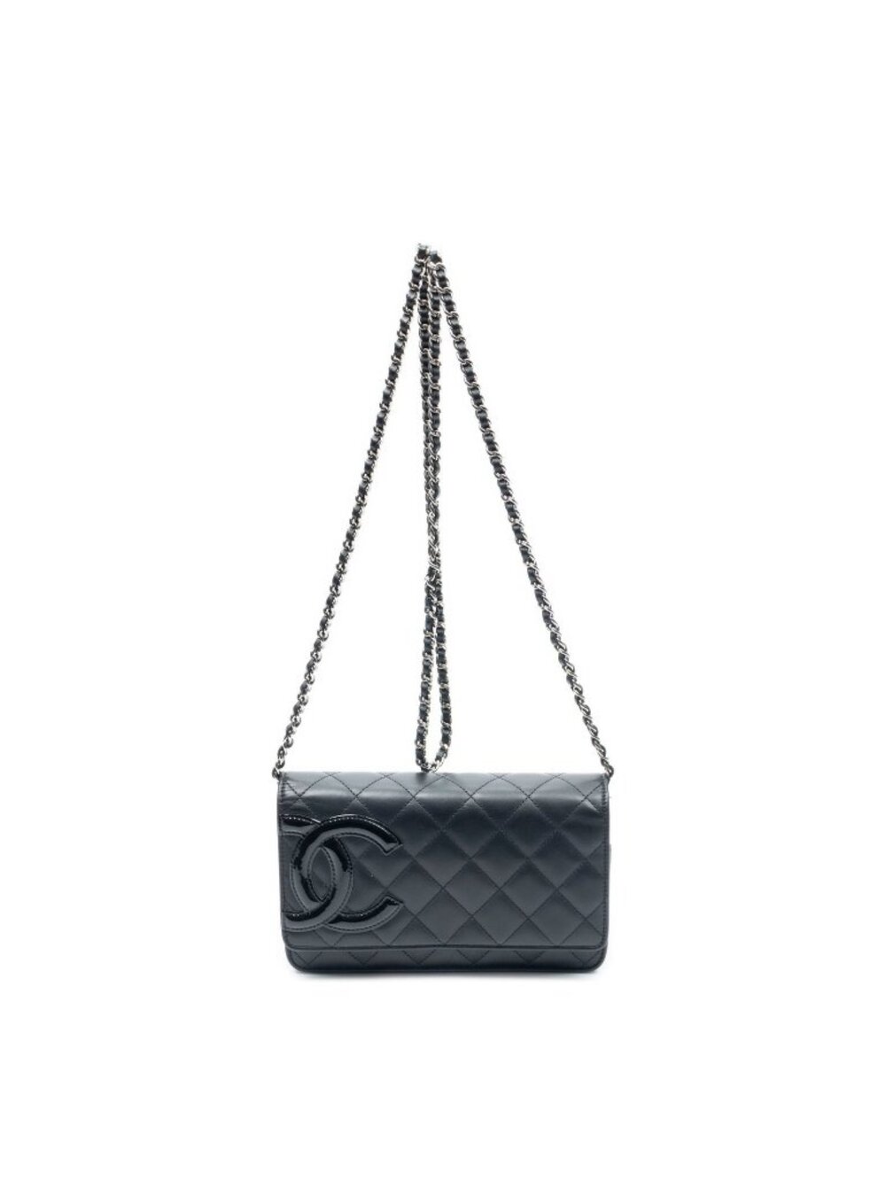 Chanel Cambon Line Chain Wallet Black Quilted Lambskin Leather Shoulder Bag